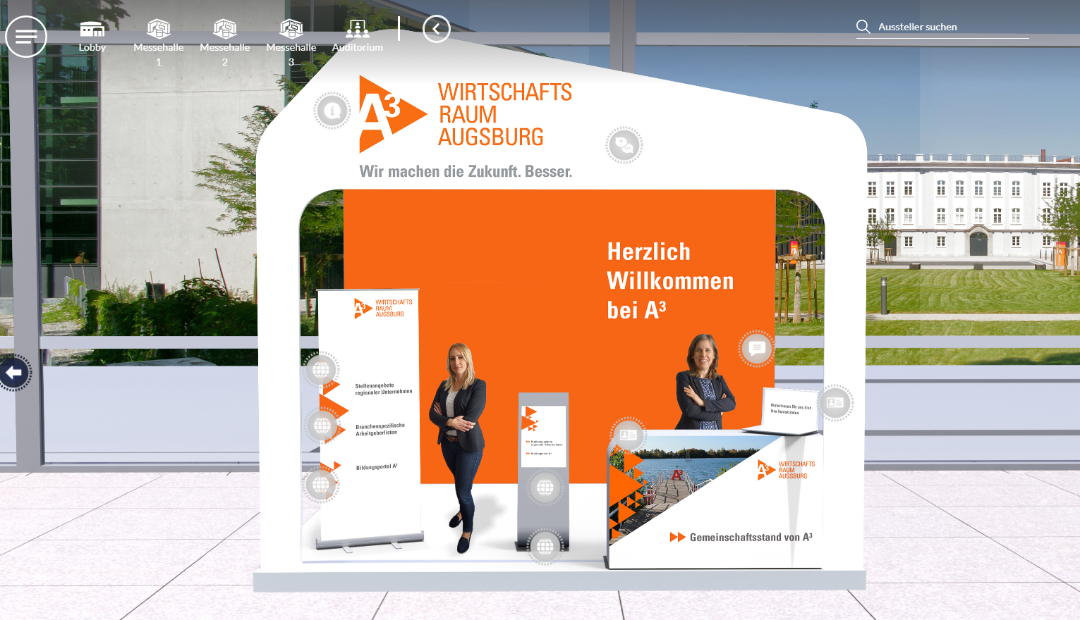 Virtueller Messestand Regio Augsburg Wirtschaft GmbH (v.l.: Stefanie Pöschel, Veronika Wobser)